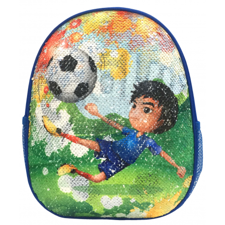 Ghiozdan gradinita, tematica fotbal, bretele reglabile, paiete reversibile - imagine 3